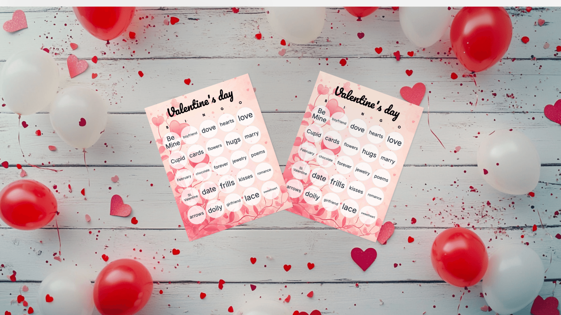 valentines day cards on table