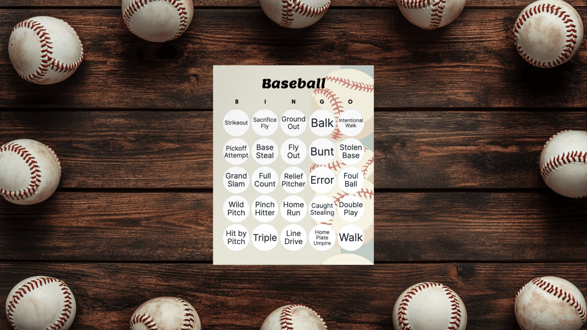 baseball bingo card