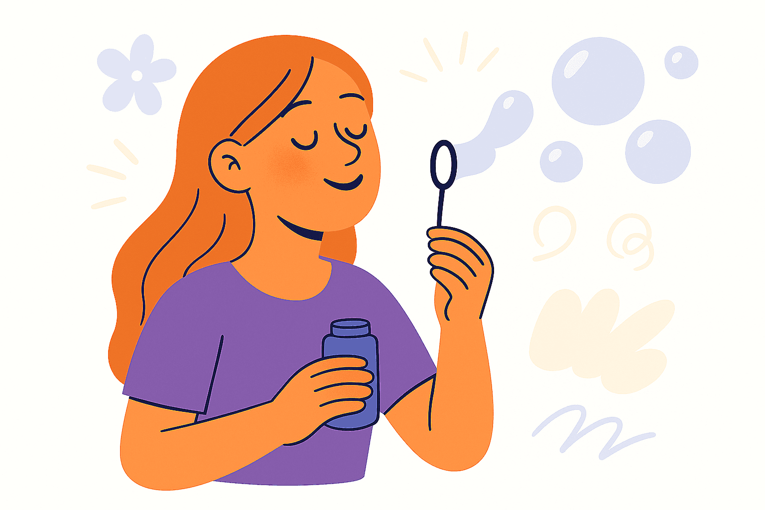 character blowing bubbles